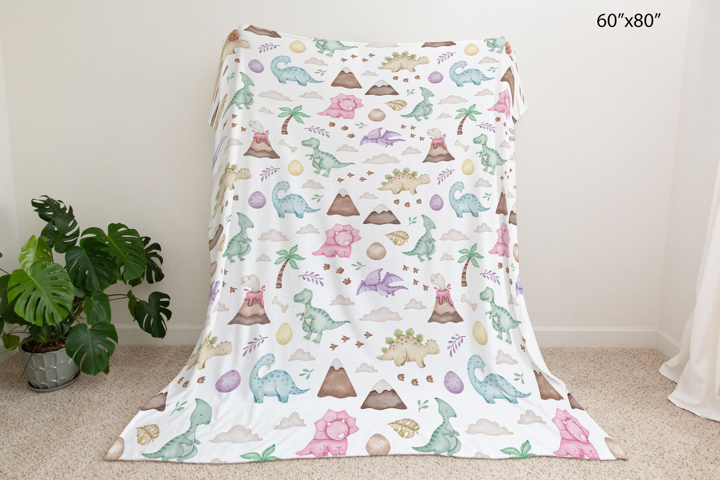 Baby girl dinosaur blanket, Dinosaur nursery bedding - Pink Jurassic