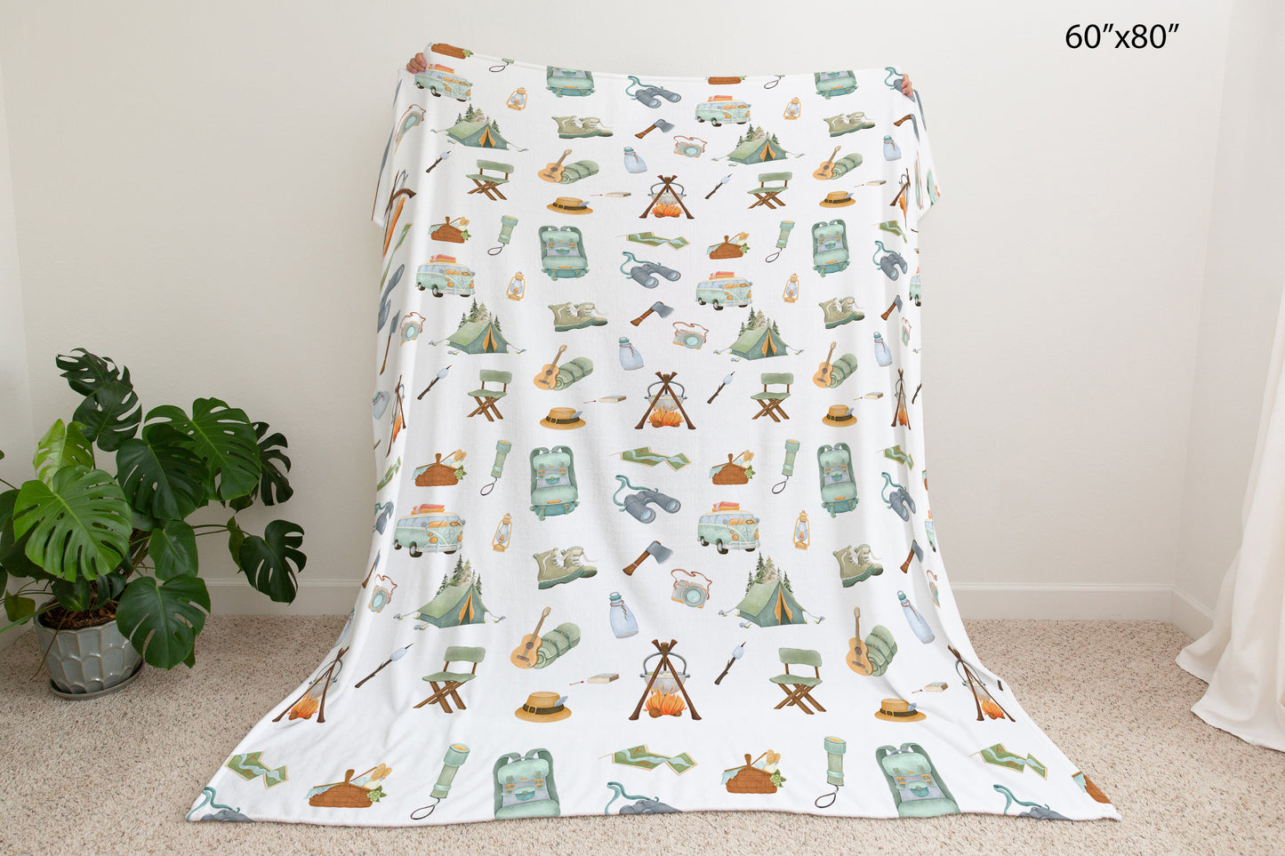 Camping baby blanket, Explorer nursery bedding - Outdoor adventures