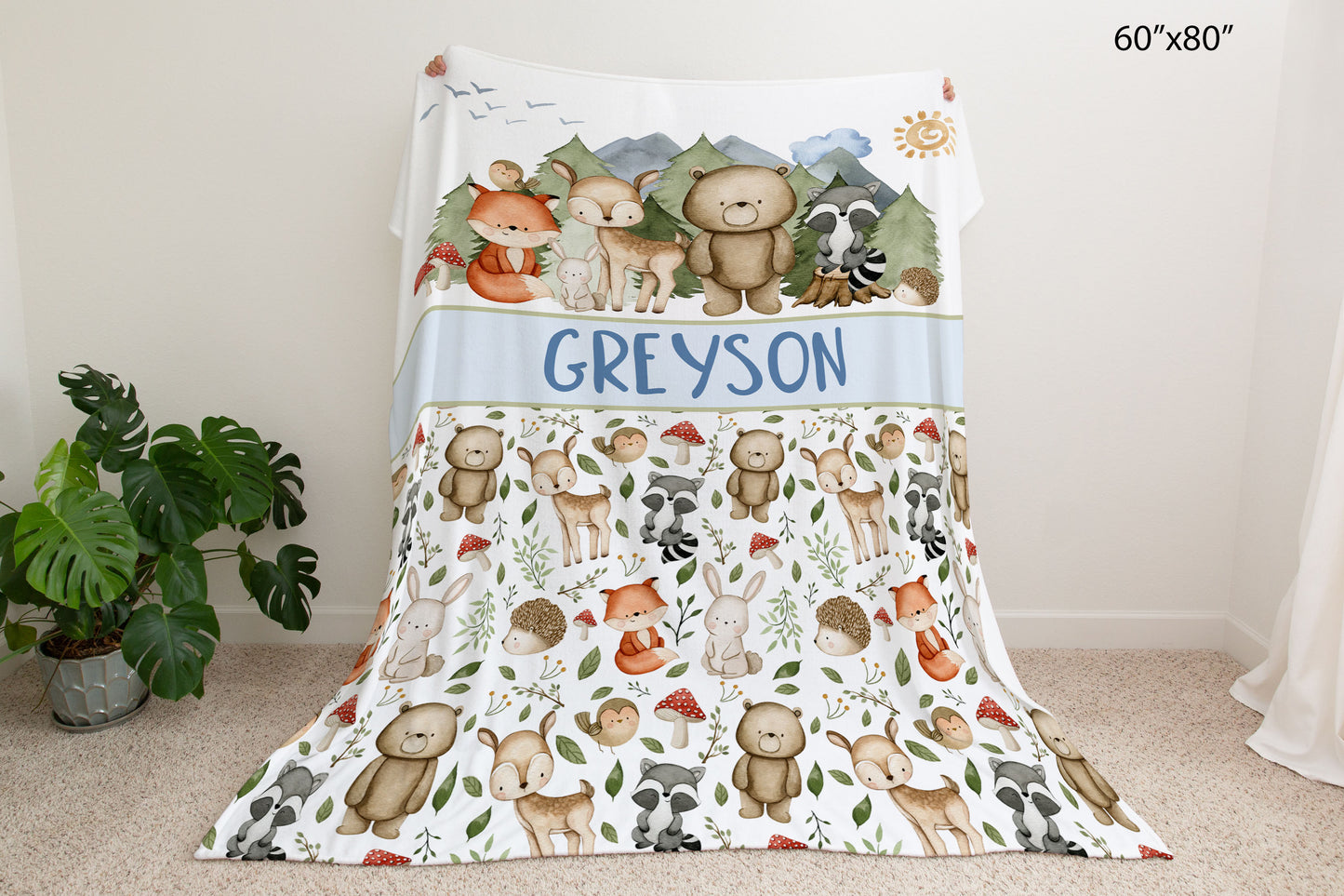 Personalized Woodland animals Blanket | Forest nursery bedding - Magical Forest