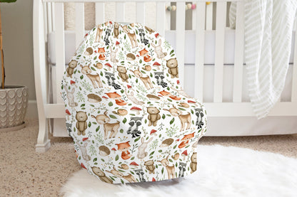 Woodland animals car seat cover, Forest nursing cover - Magical Forest