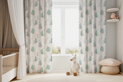 Pine trees blackout curtain, Single panel, Forest nursery decor - Scandi woodland