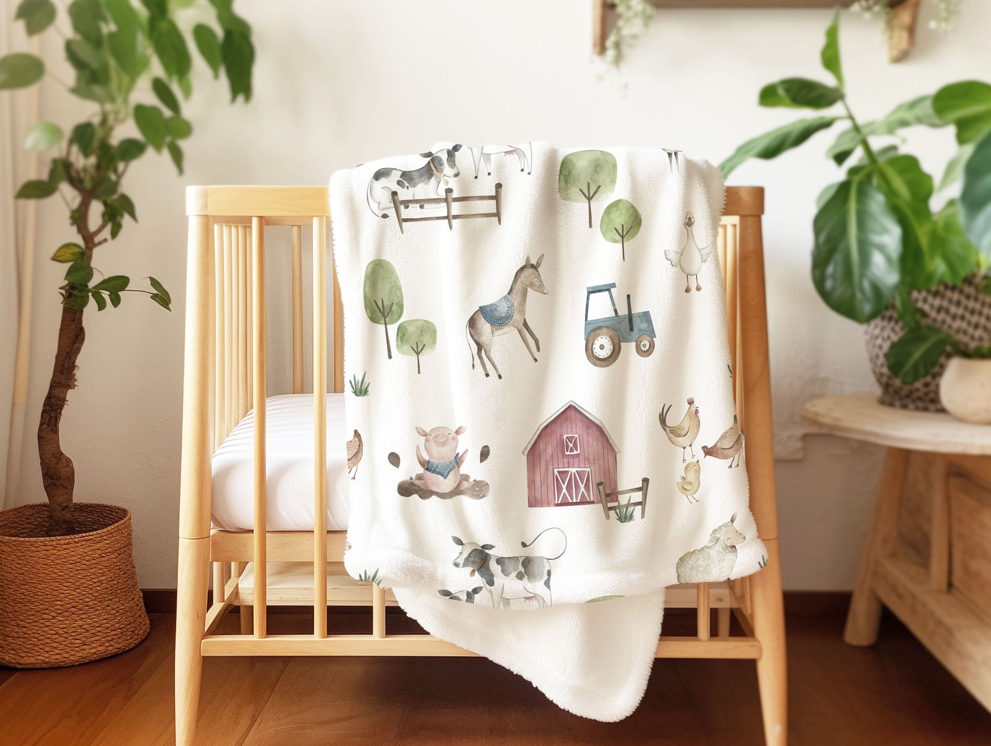 Farm baby blanket, Farm nursery bedding - Farm Adventure