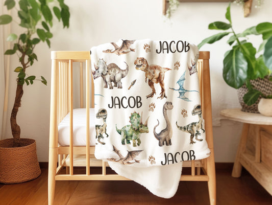 Personalized Dinosaur blanket, Dinosaur nursery bedding