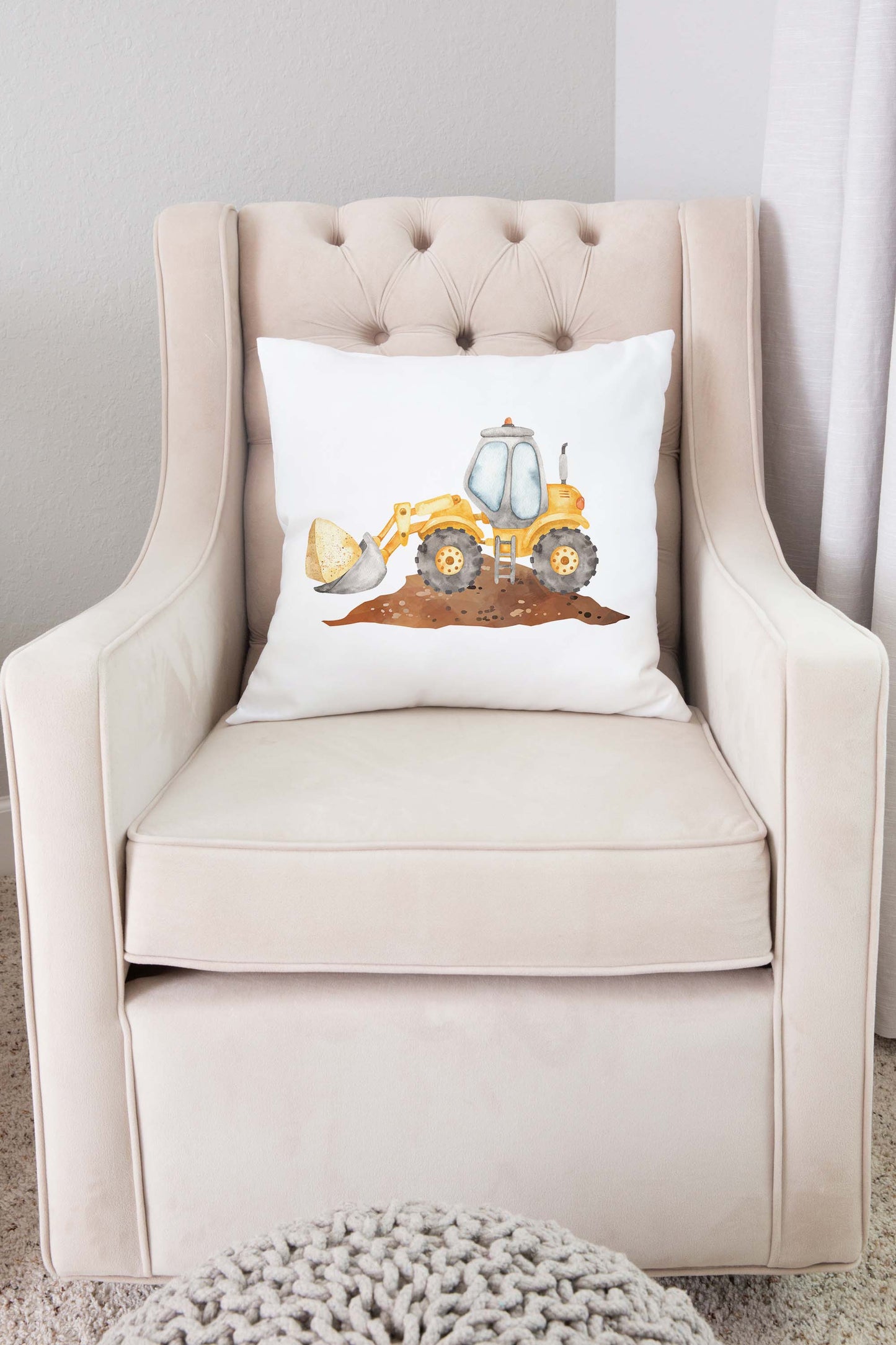 Tractor faux suede pillow cover, Construction nursery decor - Under Construction