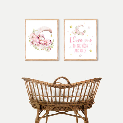 PRINTABLE Unicorn Wall Art, Pink Unicorn Nursery Print set of 2 - Magical unicorn