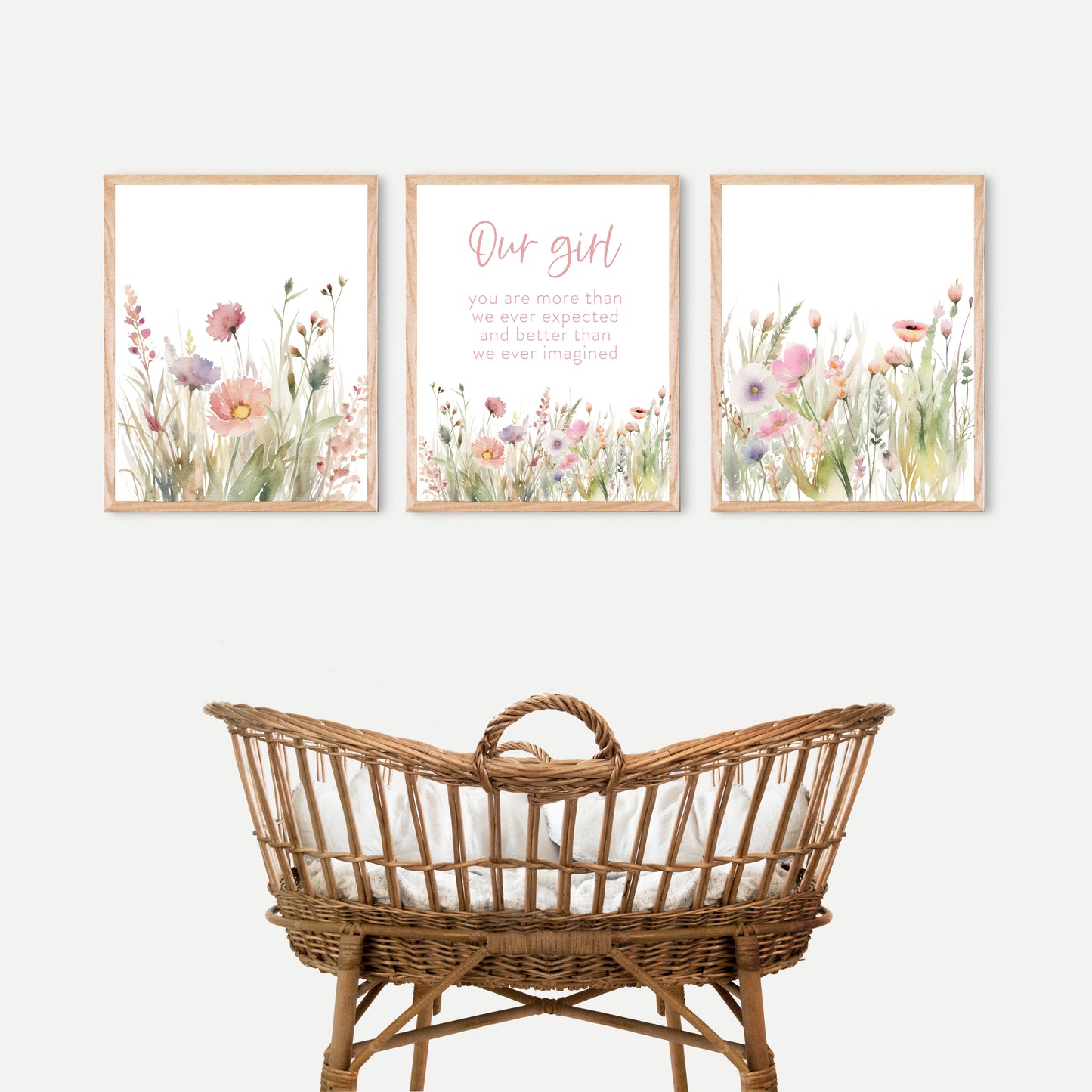 Wildflowers Wall Art, Boho floral Nursery Decor Set of 3 Unframed Prints