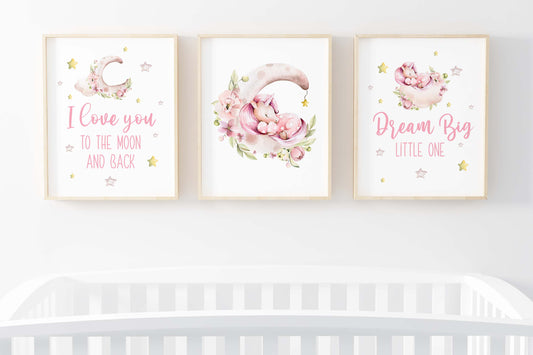 Unicorn Wall Art, Pink unicorn Nursery Prints set of 3 - Magical unicorn