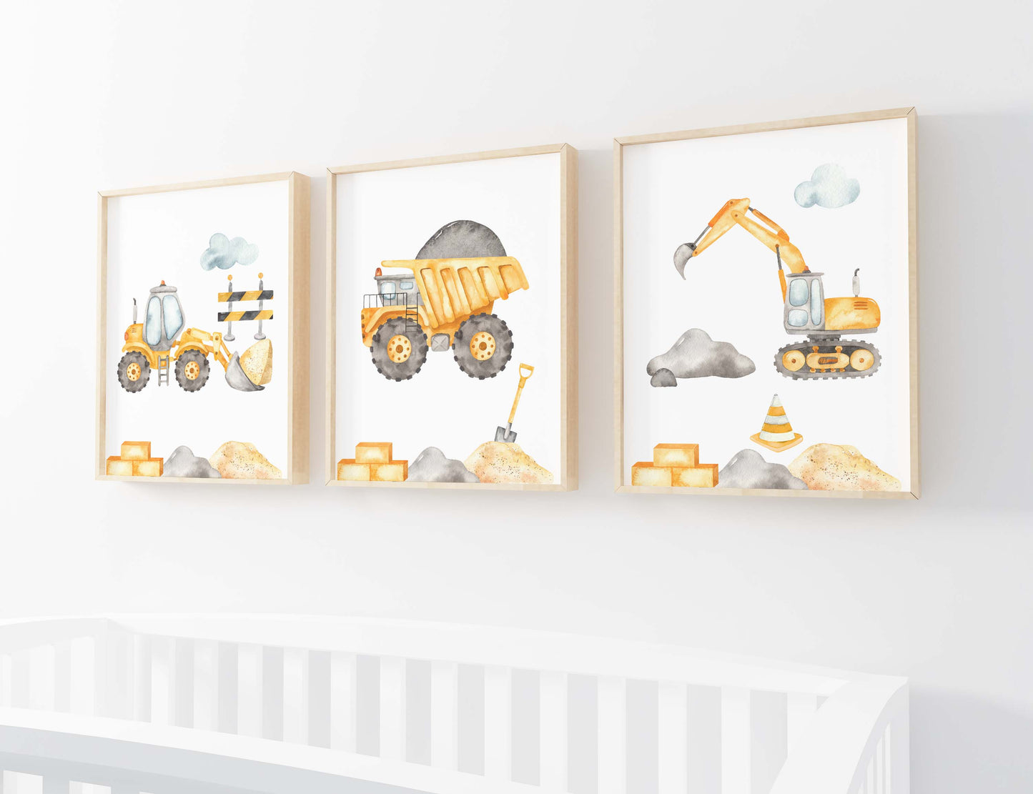 Construction Wall Art, Construction Nursery Prints set of 3 - Under Construction