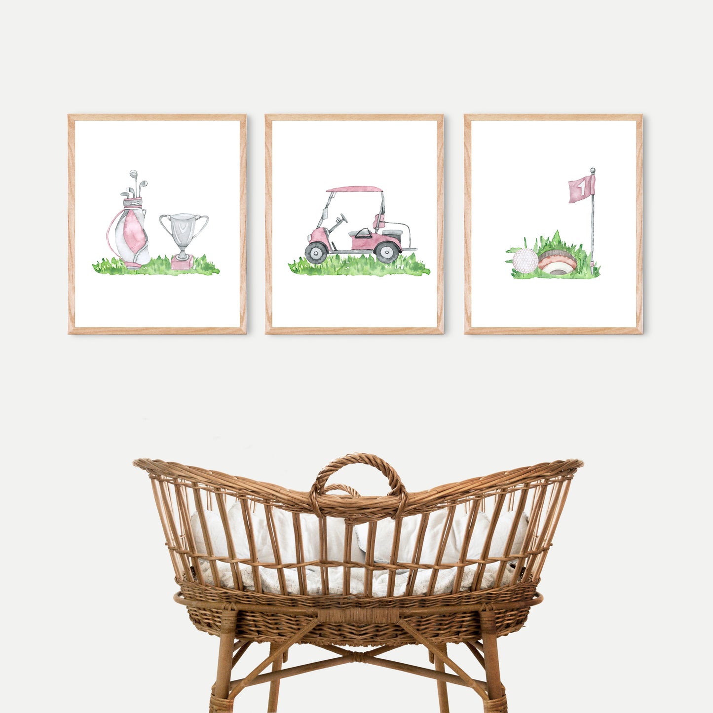 Set of 3 PRINTABLE Pink Golf Wall Art, Golf Nursery Prints - Pink Golf