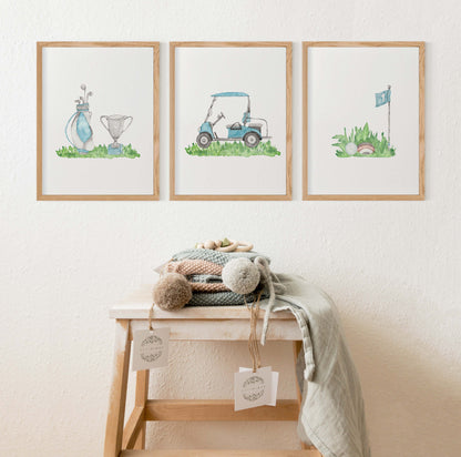 Set of 3 PRINTABLE Golf Wall Art, Golf Nursery Prints - Little golfer