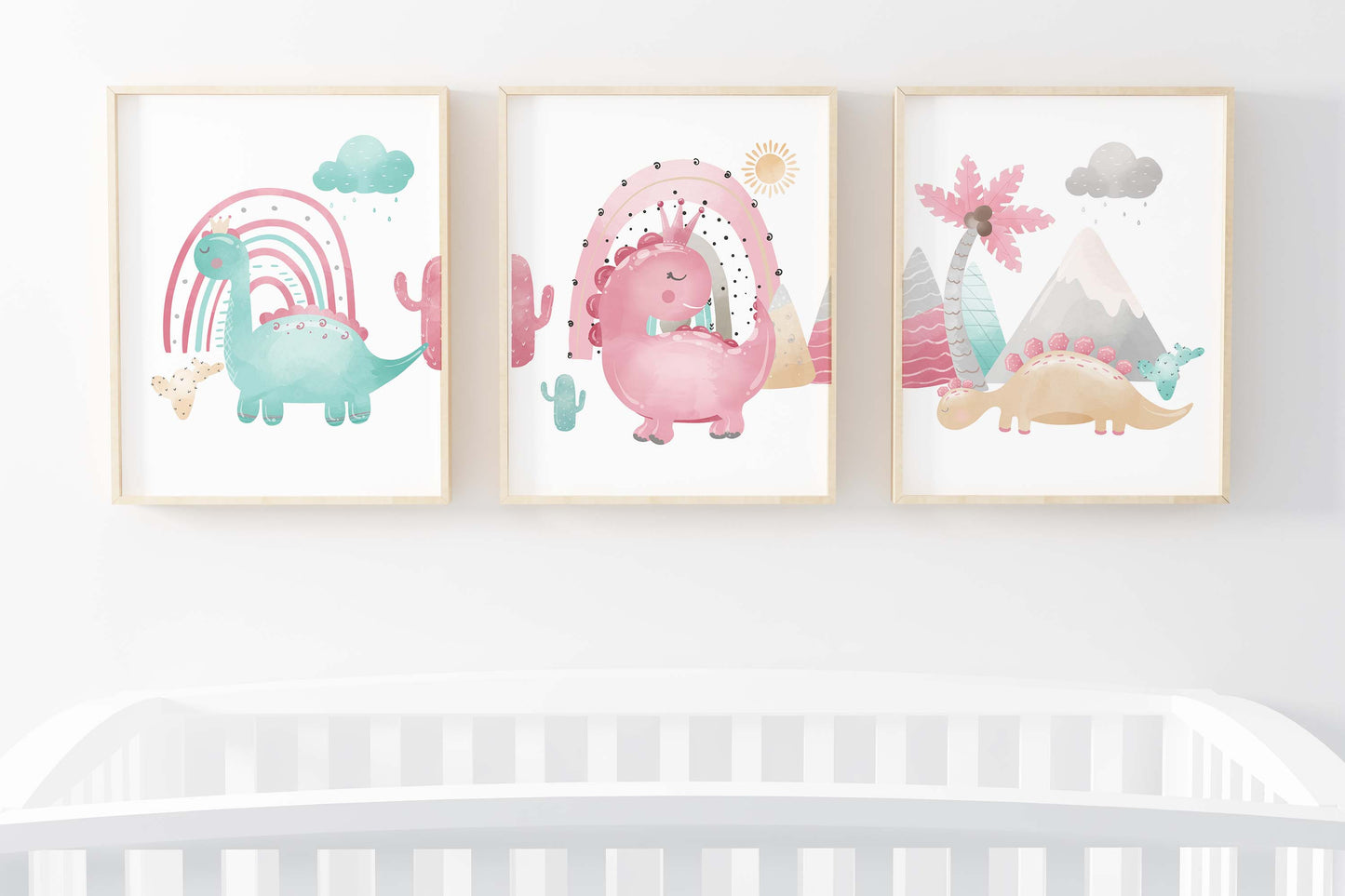 Pink Dinosaur Wall Art, Dinosaur Nursery Prints set of 3 - Pink Dinosaur