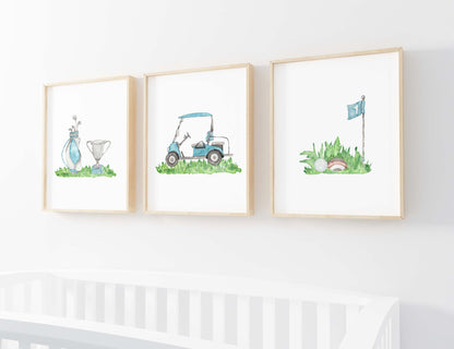 Set of 3 PRINTABLE Golf Wall Art, Golf Nursery Prints - Little golfer