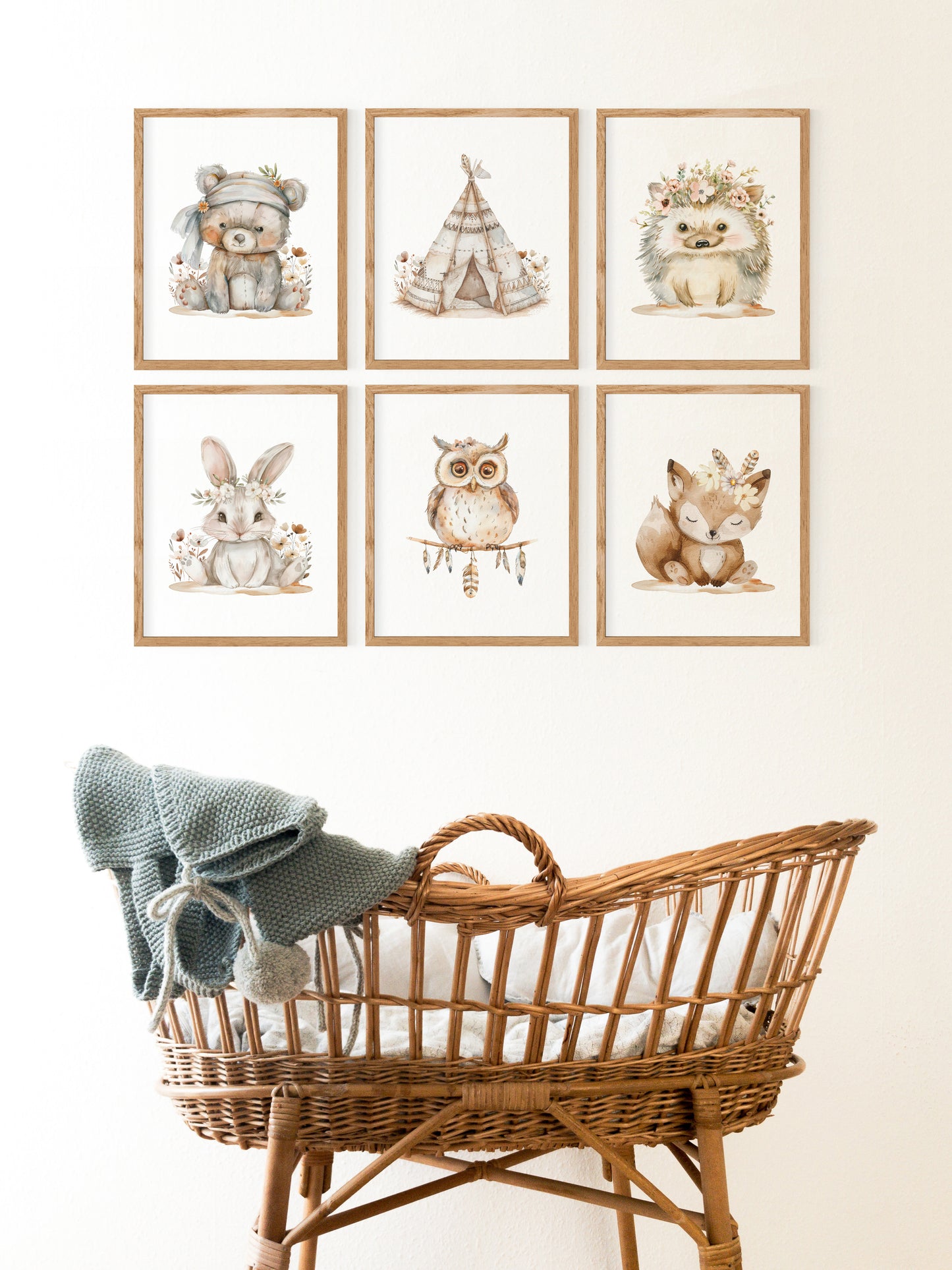 Set of 6 PRINTABLE Boho Woodland Wall Art, Woodland animals Nursery Prints