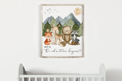 And So The Adventure Begins, PRINTABLE woodland Wall Art, Forest Nursery Print - Magical Forest