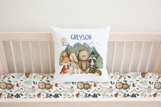 Personalized woodland animals Pillow, Forest Nursery Decor - Magical Forest