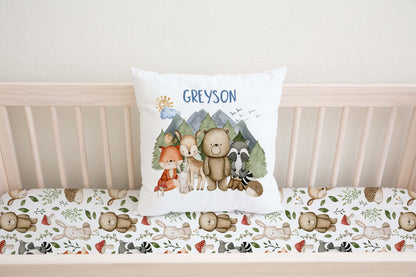 Personalized Woodland Animals Pillow cover, Forest Nursery Decor - Magical Forest