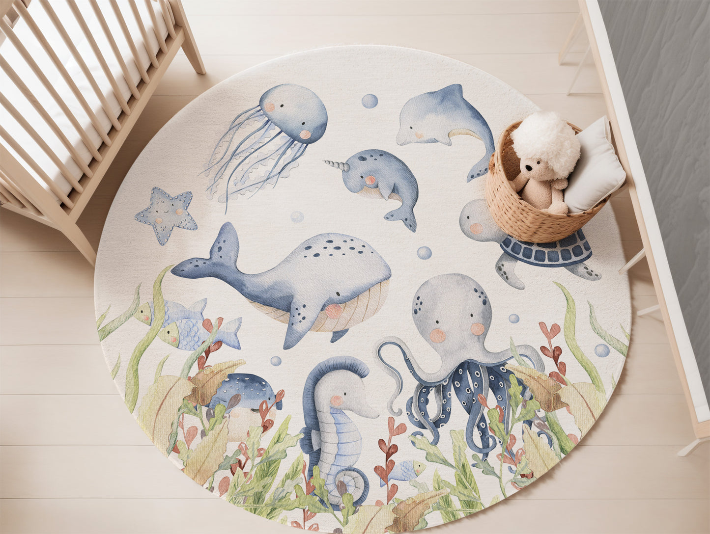 Under the sea Nursery Round Rug, Ocean Nursery Decor - Little Ocean