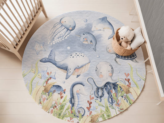 Under the sea Nursery Rug, Ocean Nursery Decor - Little Ocean