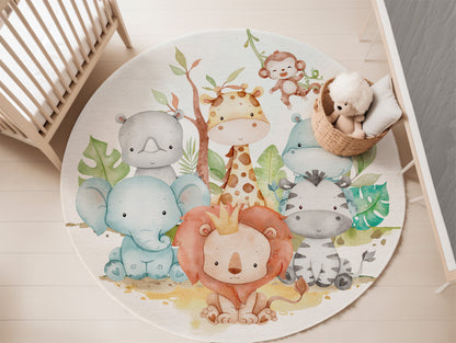 Safari animals Round rug, Safari nursery decor - Cute Safari