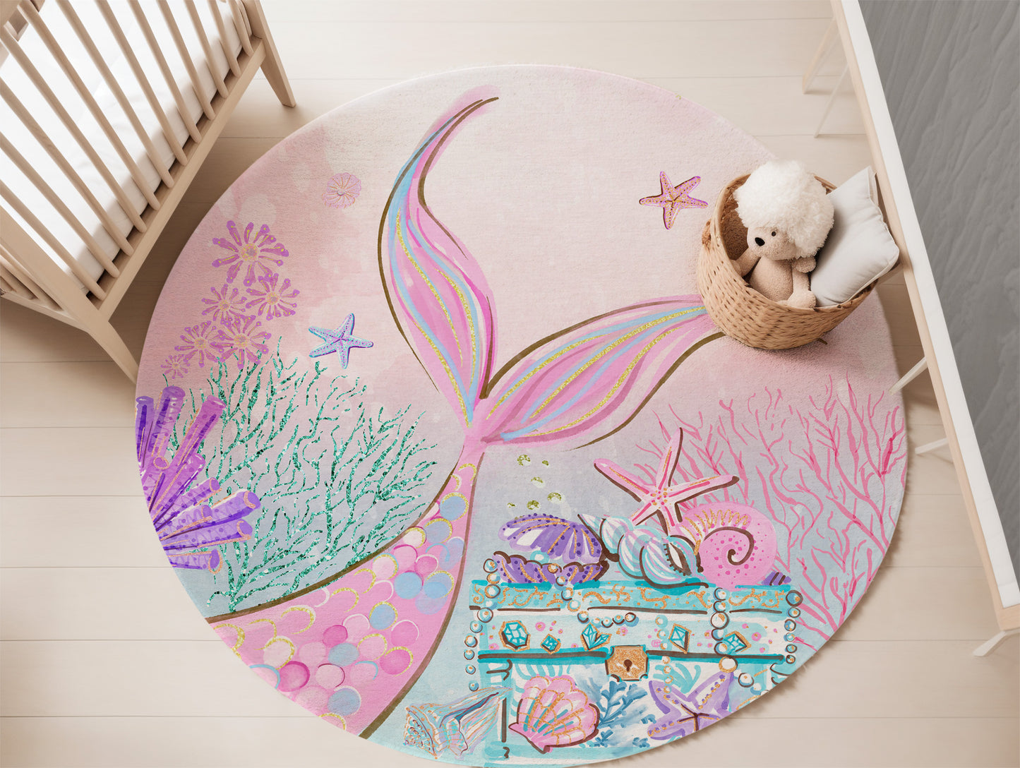 Mermaid round rug, Mermaid nursery decor - Pink Mermaid