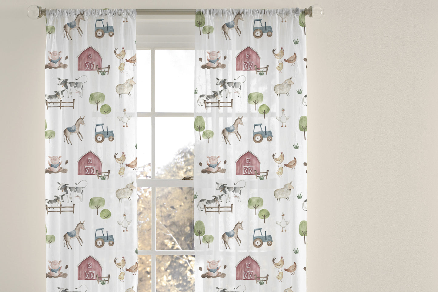 Farm sheer Curtain single panel, Fam nursery decor - Farm Adventure