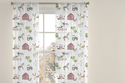 Farm sheer Curtain single panel, Fam nursery decor - Farm Adventure