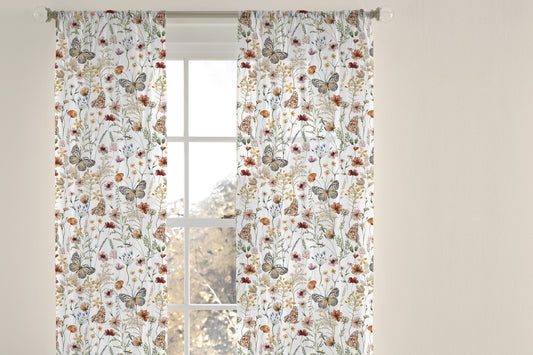 Wildflowers sheer curtain, single panel | Vintage floral nursery decor - Butterfly Garden