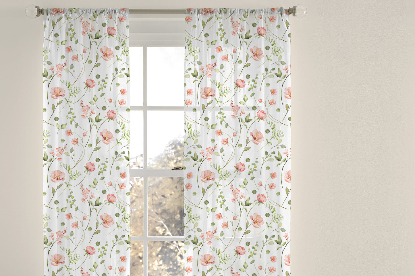 Wildflowers sheer Curtain, Poppy sheer curtain single panel, Nursery floral