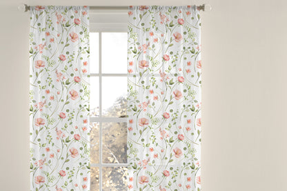 Wildflowers sheer Curtain, Poppy sheer curtain single panel, Nursery floral