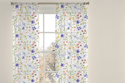 Wildflower sheer Curtain, Dragonfly curtains single panel, Floral curtains