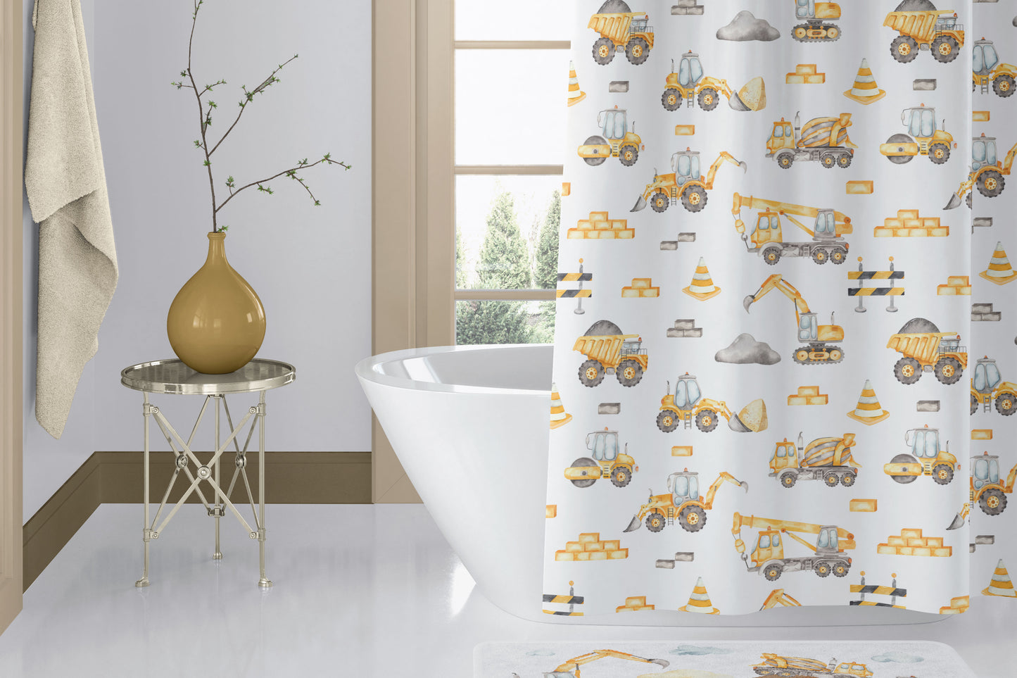 Construction Shower Curtain, Construction bathroom decor  - Under construction