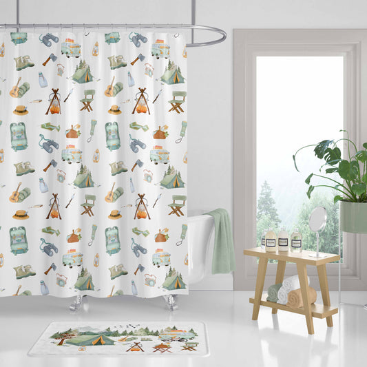 Camping shower curtain, Explorer bathroom decor - Outdoor Adventures