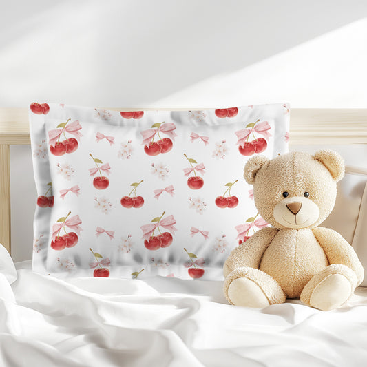 Coquette Pink Bow Cherry Pillow Sham, Cherry Girl Bedding - Miss Cherry
