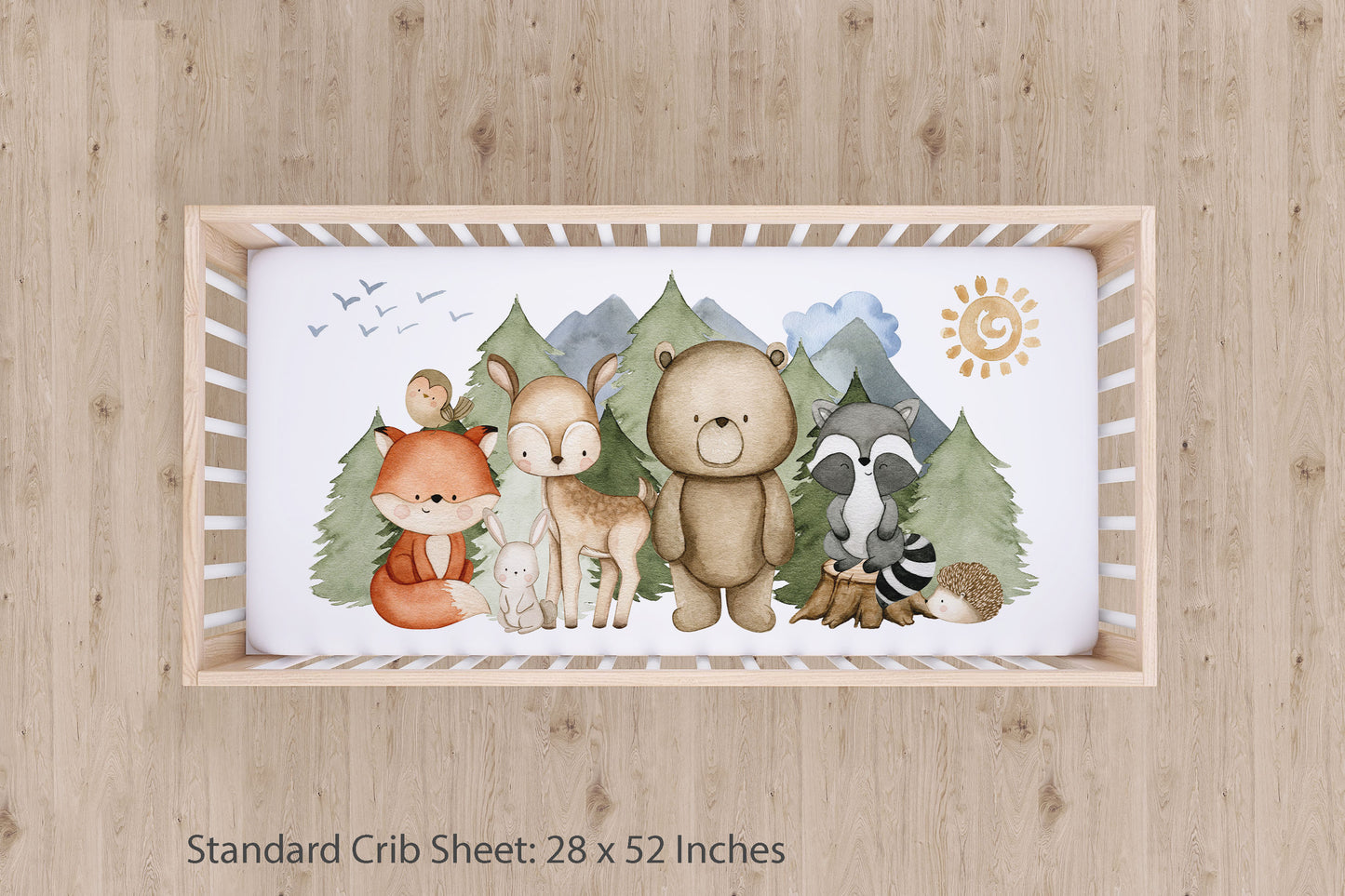 Woodland Crib Sheet, Forest animals nursery decor - Magical Forest