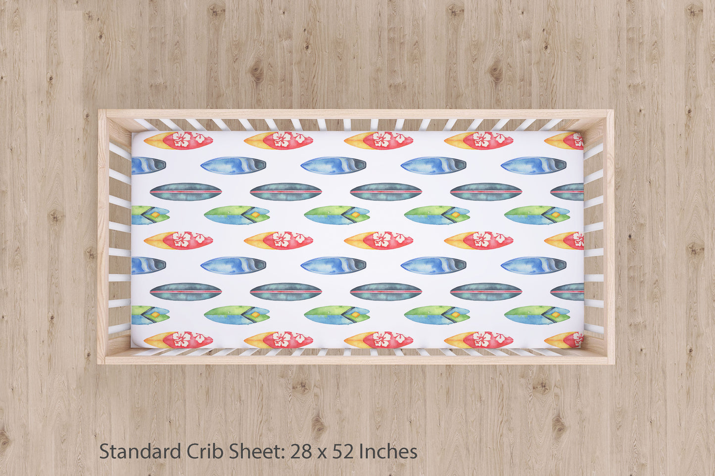 Surfboard crib sheet, Surfer nursery bedding - Endless Sea