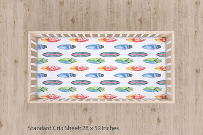 Surfboard crib sheet, Surfer nursery bedding - Endless Sea