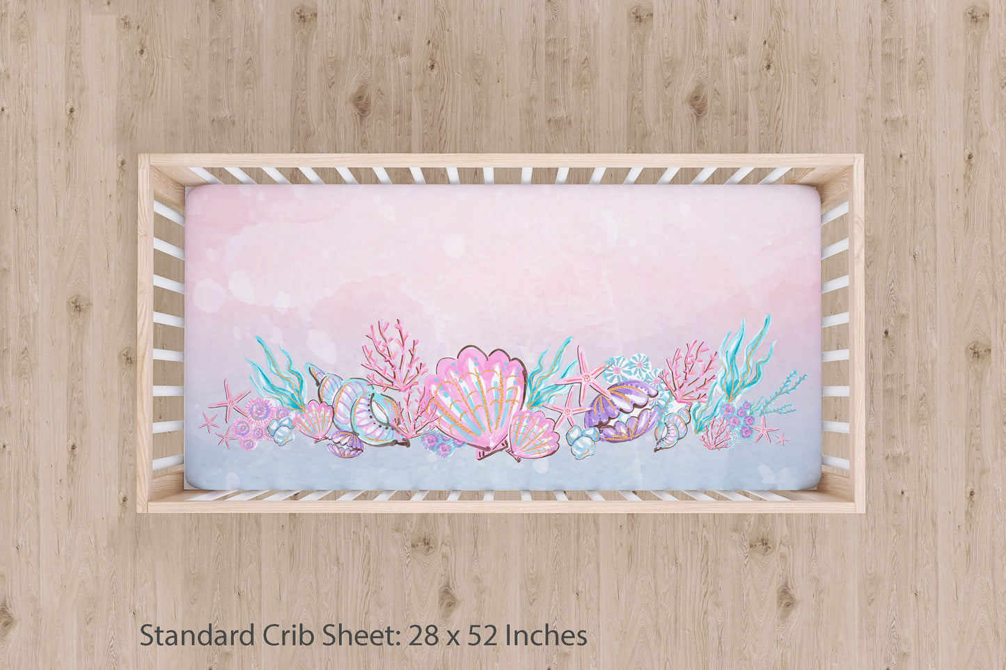 Mermaid crib sheet, Under the sea nursery bedding - Pink Mermaid