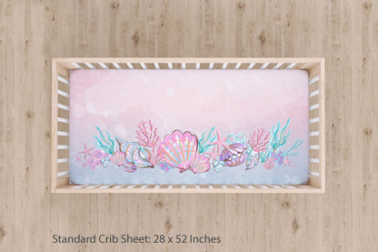 Mermaid crib sheet, Under the sea nursery bedding - Pink Mermaid