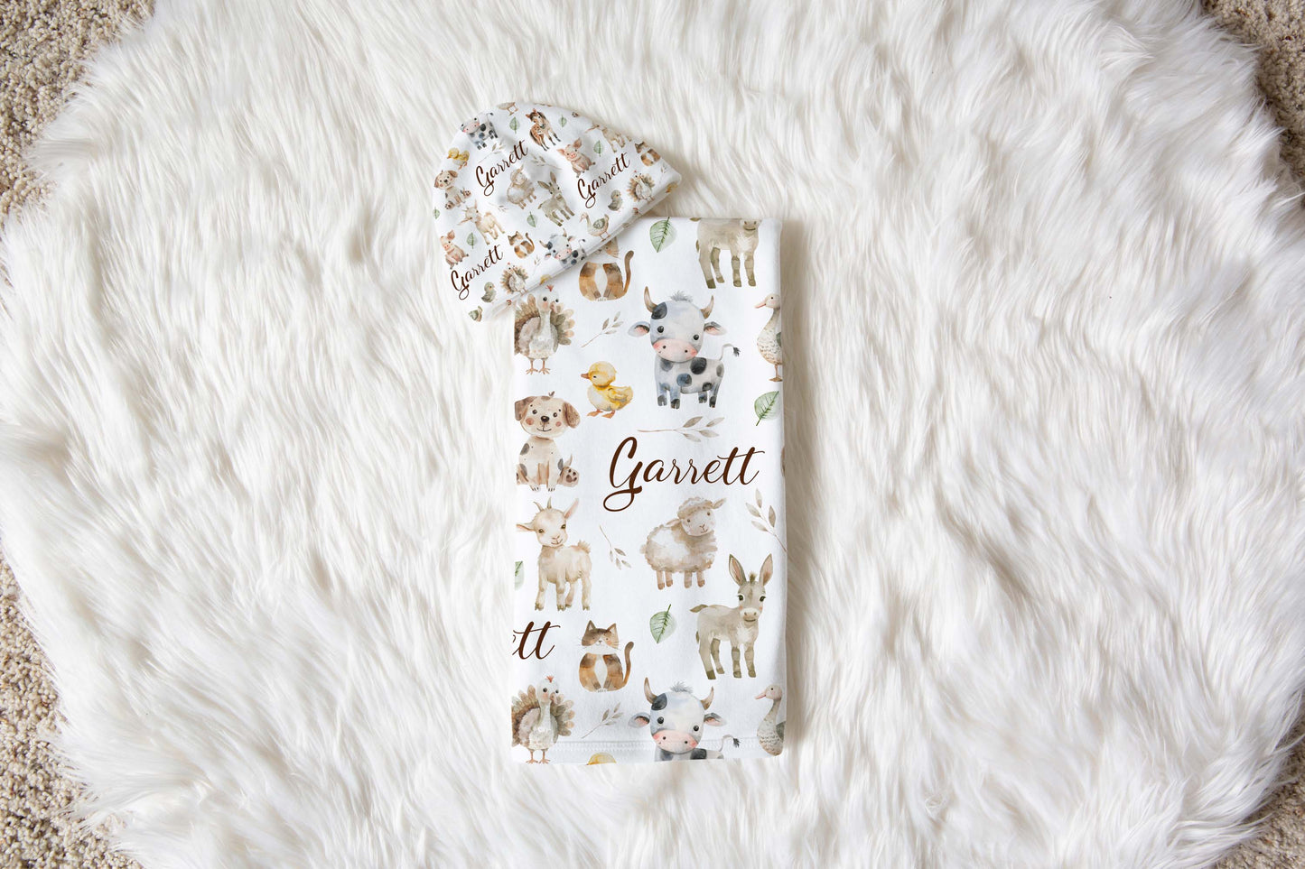 Farm animals Swaddle Set, Personalized Farm Swaddle - Happy Ranch