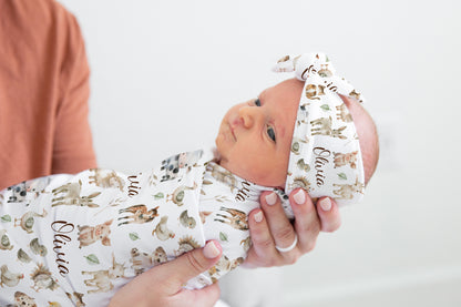 Farm animals Swaddle Set, Personalized Farm Swaddle - Happy Ranch