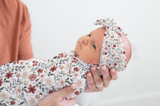 Peony Swaddle Set, Pink Floral hospital babay blanket- Peonies Garden