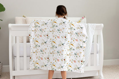 Vintage floral Blanket, Wildflower Nursery Bedding - Vintage Garden