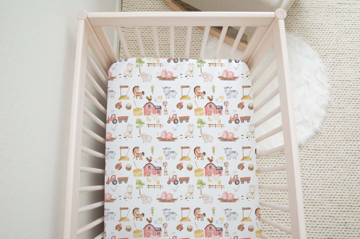 Farm Crib Sheet | Barnyard Nursery Bedding - Sweet farm house