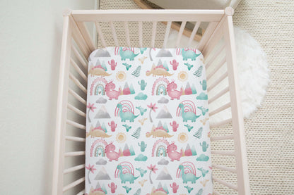 Pink dinosaur Crib Sheet, Dinosaurs Nursery Bedding - Pink dinosaur