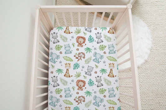 Safari Crib Sheet, Jungle Nursery Bedding- Cute Safari