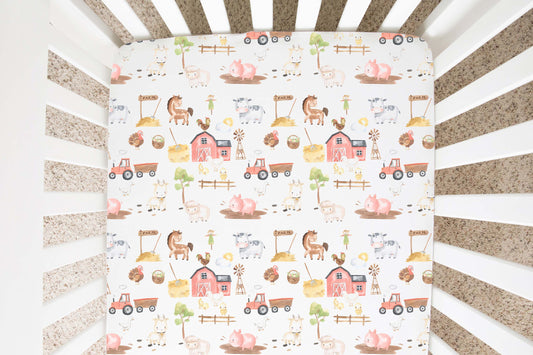 Farm Crib Sheet | Barnyard Nursery Bedding - Sweet farm house