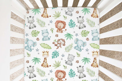 Safari Crib Sheet, Jungle Nursery Bedding- Cute Safari