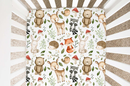 Woodland animals Crib Sheet, Forest nursery bedding - Magical forest