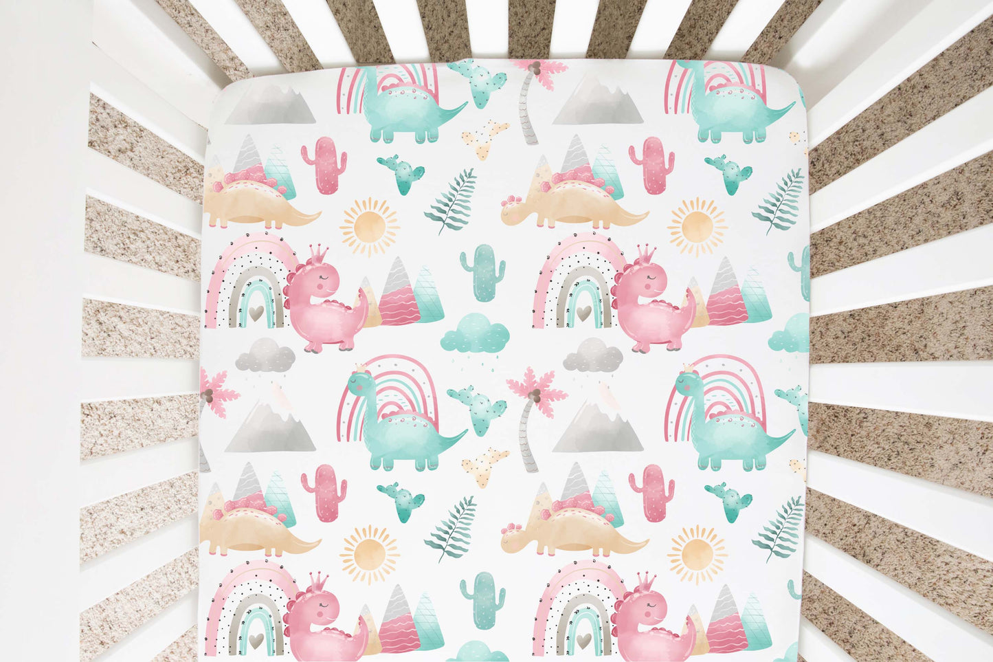 Pink dinosaur Crib Sheet, Dinosaurs Nursery Bedding - Pink dinosaur