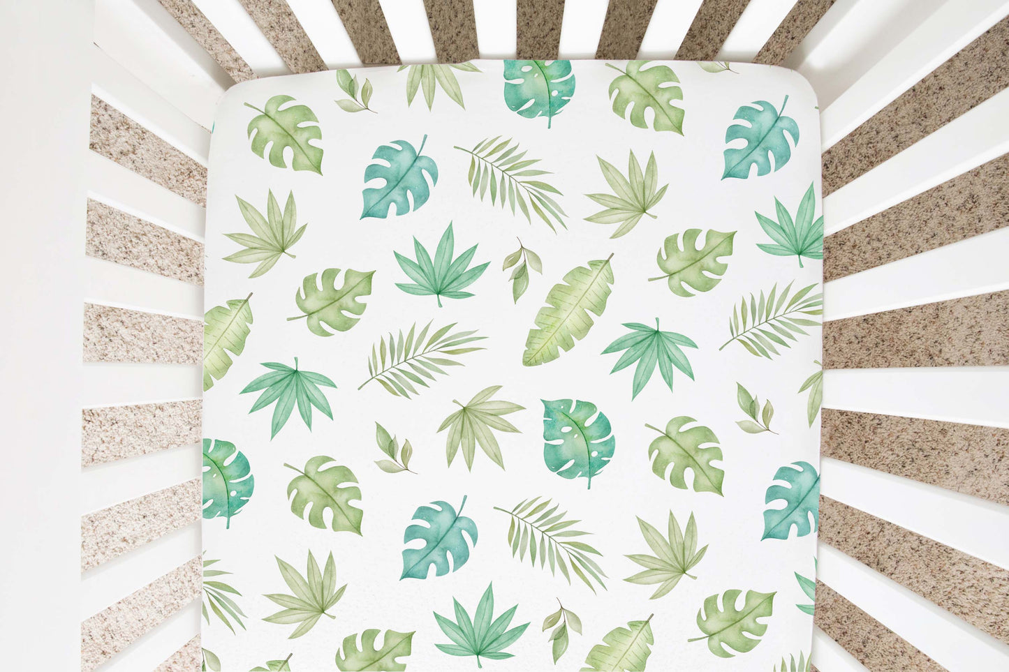 Tropical leaves Crib Sheet, Safari Nursery Bedding - Cute safari